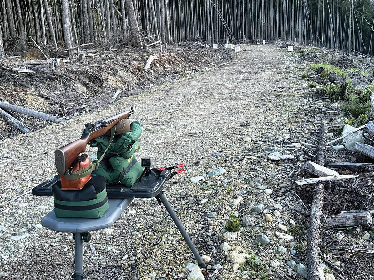 Range work was done along a forest logging road. The M1 Garand sits on Caldwell front bags.